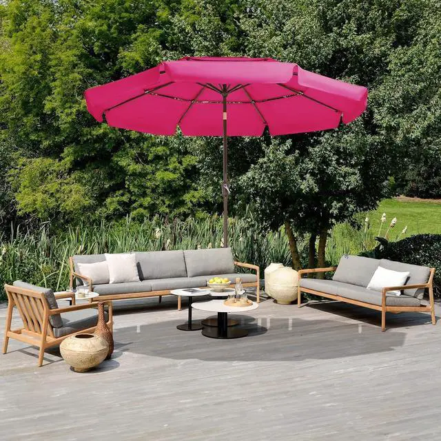 Alt view image 2 of 7 - JEAREY 3 Tiers 9 FT Patio Umbrellas Outdoor Table Umbrella with Push Button Market Umbrella 8 Sturdy Ribs UV Protection Waterproof for Garden,Pink