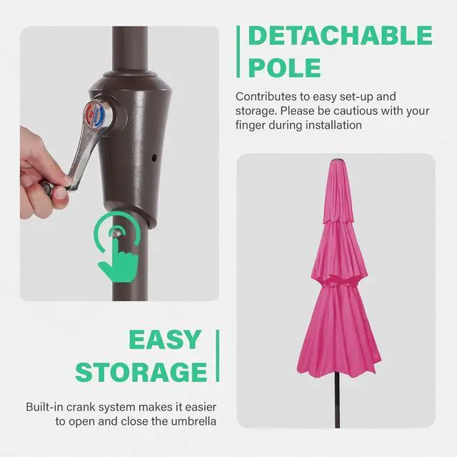 Alt view image 5 of 7 - JEAREY 3 Tiers 9 FT Patio Umbrellas Outdoor Table Umbrella with Push Button Market Umbrella 8 Sturdy Ribs UV Protection Waterproof for Garden,Pink