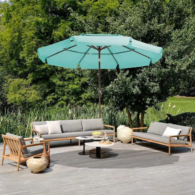Alt view image 2 of 2 - JEAREY 3 Tiers 9 FT Patio Umbrellas Outdoor Table Umbrella with Push Button Market Umbrella 8 Sturdy Ribs UV Protection Waterproof for Garden,Peacock Blue