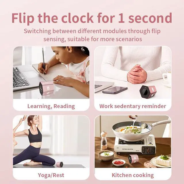 Alt view image 3 of 7 - 6-Sided Flip Countdown Timer, Rotating Multi-Face Time Cube, Kitchen Cooking Timer, Study Fitness Clock, Self-Discipline Workout Tool - blue