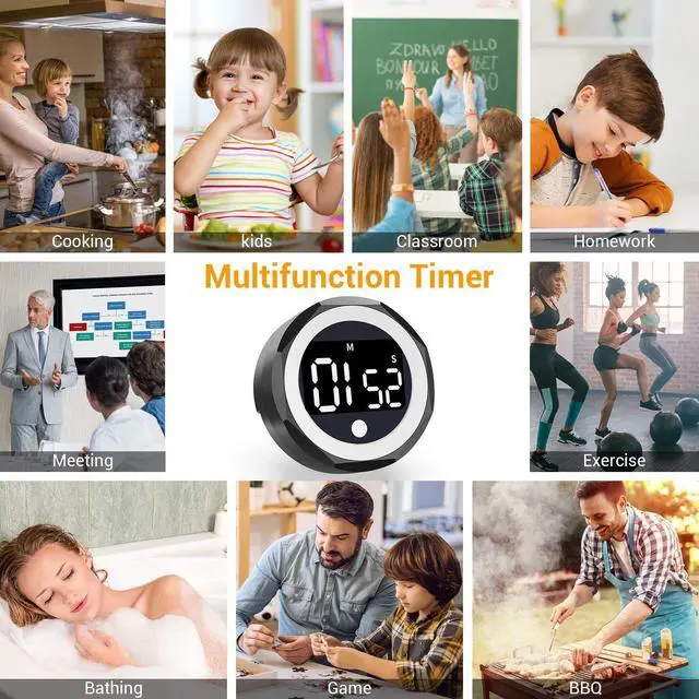 Alt view image 4 of 7 - Self-Discipline Rotating Timer, Magnetic LED Silent Countdown Timer, Mute Vibrant Alert, for Kitchen Cooking, Study, Fitness, Skincare, Task Reminder