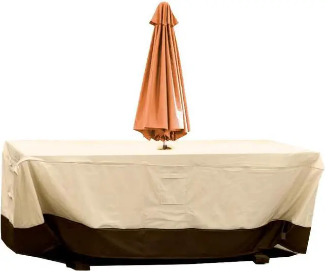 Main image of Patio Table Chair Set Cover with Umbrella Hole Water-Resistant Outdoor Furniture Cover Rectangular / Oval Veranda Garden Table Covers (108x82x23in)