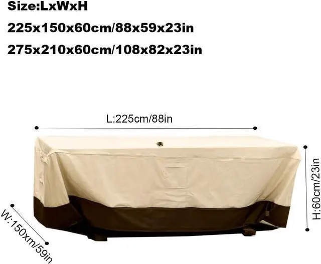 Alt view image 2 of 7 - Patio Table Chair Set Cover with Umbrella Hole Water-Resistant Outdoor Furniture Cover Rectangular / Oval Veranda Garden Table Covers (108x82x23in)