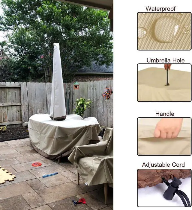 Alt view image 3 of 7 - Patio Table Chair Set Cover with Umbrella Hole Water-Resistant Outdoor Furniture Cover Rectangular / Oval Veranda Garden Table Covers (108x82x23in)