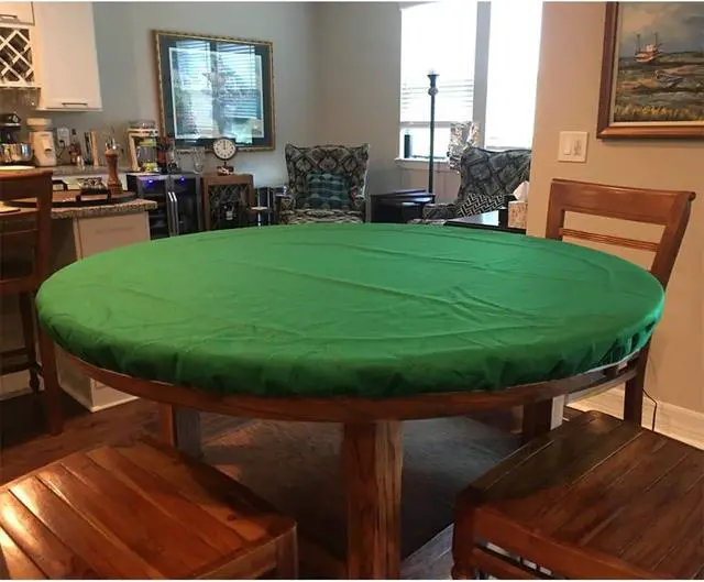 Alt view image 2 of 5 - SUNSURE Round Felt Game Table Cover 36"-48" Green Elastic Edge Tablecloth for Poker, Puzzles, Mahjong, Card, Board Games and Dice Games
