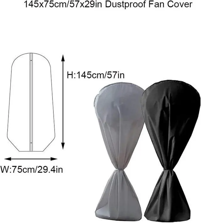 Alt view image 5 of 7 - SUNSURE Floor Fans Cover 57x29in Electric Fan Dust Cover Waterproof Dustproof Cover Fans Protection for Floor Pedestal Stand Fans (Black)