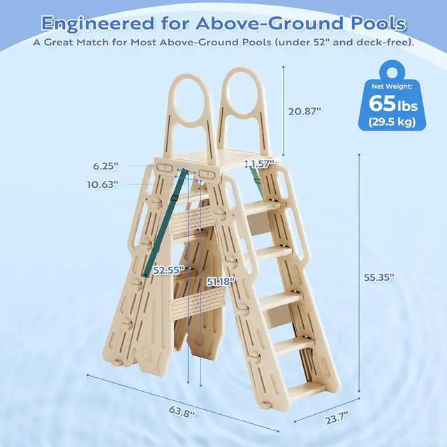 Alt view image 5 of 7 - Pool Ladder Above Ground Swimming Safety A Frame Pool Ladder with Platform and Safety Barrier for 48-52 inches Pool