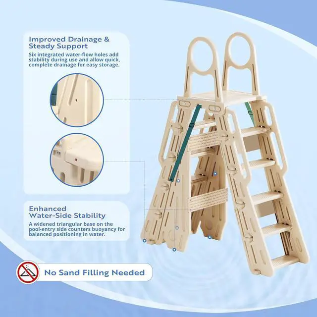 Alt view image 6 of 7 - Pool Ladder Above Ground Swimming Safety A Frame Pool Ladder with Platform and Safety Barrier for 48-52 inches Pool