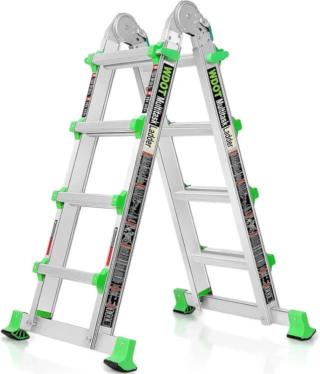 Main image of Ladder, Extension Ladders for Home Stairs 14 Ft, 4 Step Multi Position A Frame Ladder with Stabilizer Bar, Compact Folding, 330 lbs Telescopic Aluminum Adjustable Ladders, Escaleras para Casa