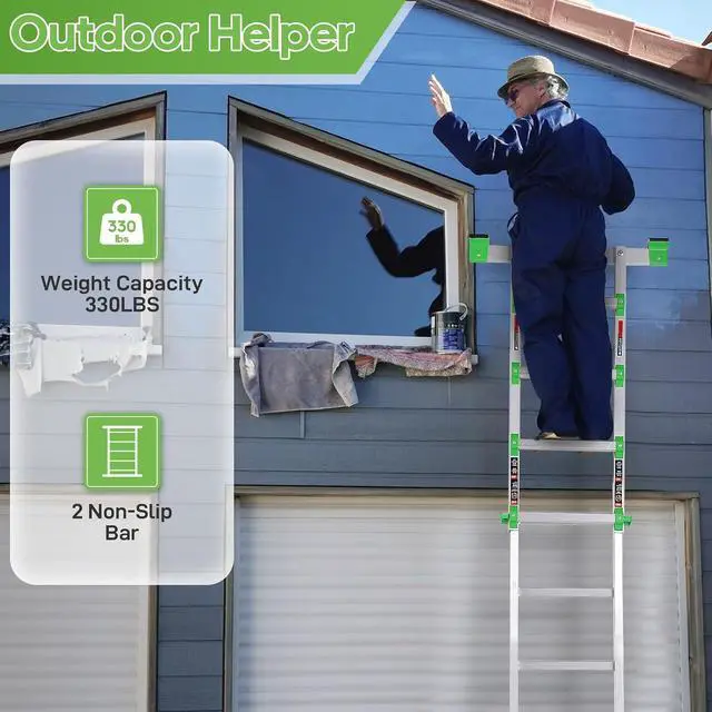 Alt view image 7 of 7 - Ladder, Extension Ladders for Home Stairs 14 Ft, 4 Step Multi Position A Frame Ladder with Stabilizer Bar, Compact Folding, 330 lbs Telescopic Aluminum Adjustable Ladders, Escaleras para Casa