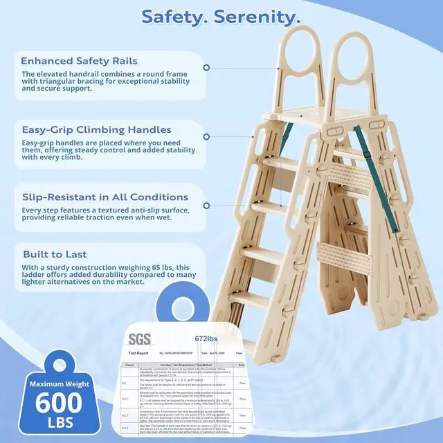Alt view image 6 of 7 - Pool Ladder Above Ground Swimming Safety Plastic A Frame Pool Ladder with Platform and Safety Barrier for 48-52 inches Pool