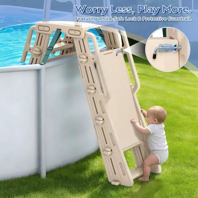 Alt view image 3 of 7 - Pool Ladder Above Ground Swimming Safety Plastic A Frame Pool Ladder with Platform and Safety Barrier for 48-52 inches Pool