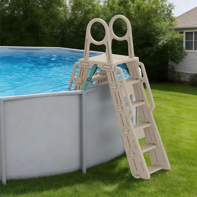 Main image of Pool Ladder Above Ground Swimming Safety Plastic A Frame Pool Ladder with Platform and Safety Barrier for 48-52 inches Pool