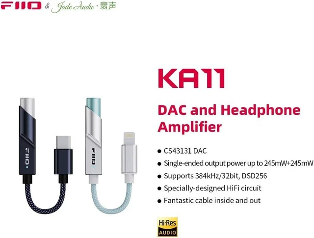 Alt view image 2 of 7 - FiiO KA11 USB C to 3.5mm Audio Adapter 32bit/384KHz, USB Type C Dongle HiFi DAC Amplifier for Android/iOS/Windows/Mac (Black, TC)