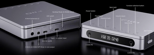 Alt view image 3 of 7 - FiiO DM13 Multifunctional Portable Stereo CD Player with Long-Lasting Battery, Supports USB Ripping, Optical/coaxial/3.5mm/4.4mm outputs (Skylight Bluetooth) Silver Bluetooth