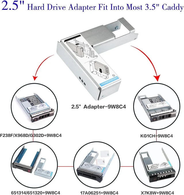 Alt view image 2 of 5 - Pack-2 9W8C4 Y004G WWGPK SSD Adapter Bracket Compatible for 3.5" X7K8W KG1CH T440 R530 R540 R440 R740 R730 R430 SAS SATA Hard Drive Tray Caddy Enclosure with Screws