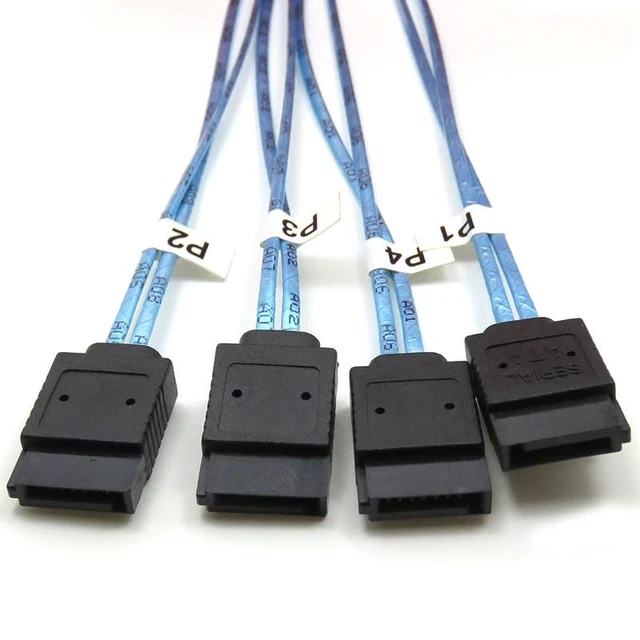 Alt view image 4 of 5 - 2PCS SFF-8644 to 4 Sata 7 Pin Cable External Mini SAS HD SFF-8644 to 4 Port SATA Cable, Hard Disk Data Server Raid Cable 1 Meter 3.2 FT