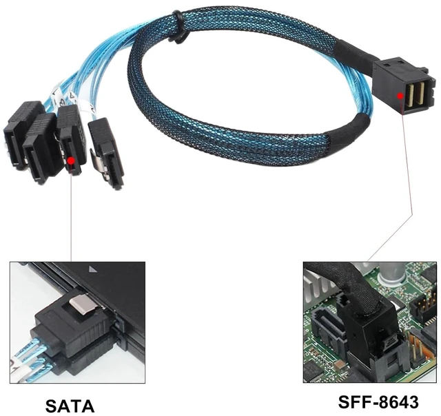 Alt view image 2 of 6 - 2PCS Internal Mini SAS to SATA Cable SFF-8643 to SATA Forward Breakout Compatible with Raid Controller Hard Drive