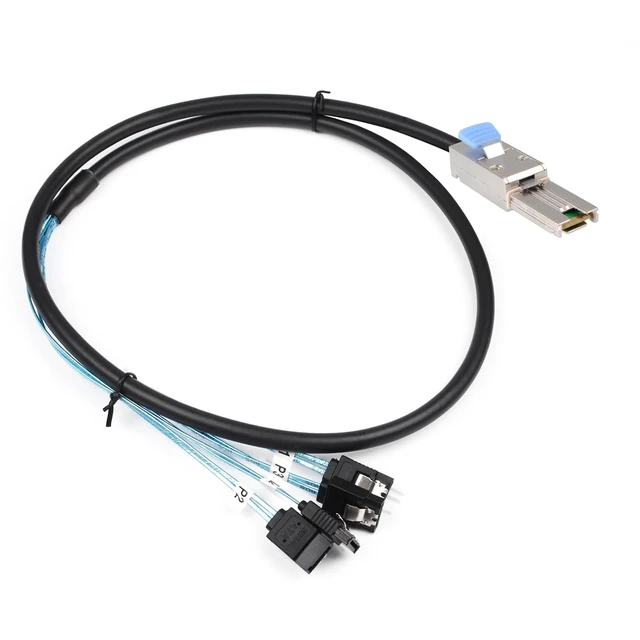 Alt view image 5 of 6 - Mini SAS 26P SFF 8088 Male to 4 SATA 4Pin Female 1M 3.3FTCable with Latch Mini SAS Host/Controller to 4 SATA Target/Backplane