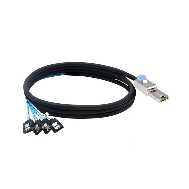 Alt view image 6 of 6 - Mini SAS 26P SFF 8088 Male to 4 SATA 4Pin Female 1M 3.3FTCable with Latch Mini SAS Host/Controller to 4 SATA Target/Backplane