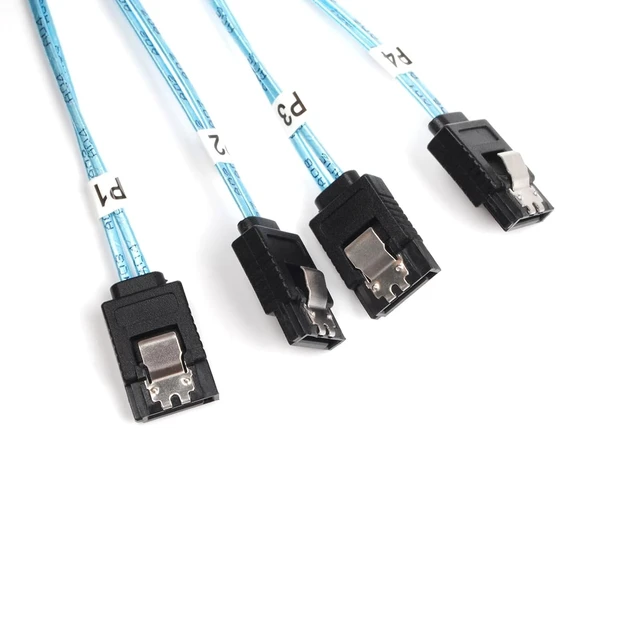 Alt view image 4 of 6 - Mini SAS 26P SFF 8088 Male to 4 SATA 4Pin Female 1M 3.3FTCable with Latch Mini SAS Host/Controller to 4 SATA Target/Backplane