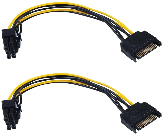 Main image of 2-Pack 15 Pin SATA Male to 8 Pin (6+2 Pin) PCI-Express Female Video Card Power Adapter Cable, 20CM/8inch