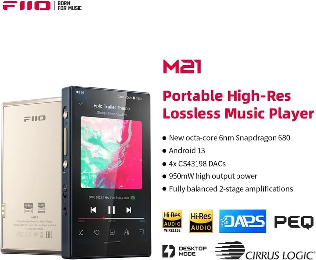 Alt view image 3 of 7 - FiiO M21 Android 13 Portable Music Player MP3 Walkman Snapdragon 680 4* CS43198 DAC Chips Hi-Res Audio DSD Bluetooth LDAC (Blue-Black) Black