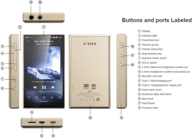 Alt view image 4 of 7 - FiiO M21 Android 13 Portable Music Player MP3 Walkman Snapdragon 680 4* CS43198 DAC Chips Hi-Res Audio DSD Bluetooth LDAC (Blue-Black) Black