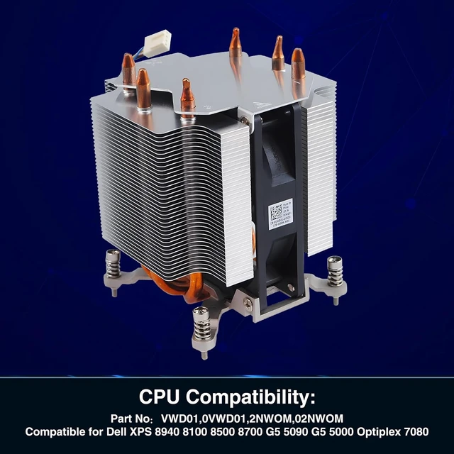 Alt view image 4 of 7 - CPU Cooler VWD01 0VWD01 CPU Fan with Aluminum Heatsink Internal Fans and Cooling Components Compatible for Dell XPS 8940 8500 8700 G5 5090 G5 5000 Optiplex 7080