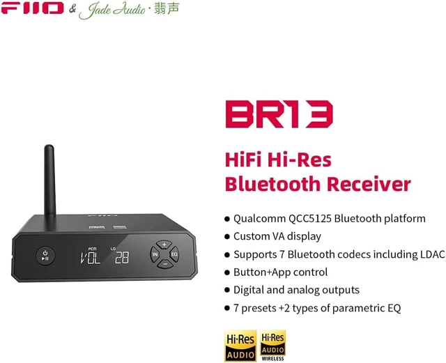 Alt view image 6 of 7 - FiiO BR13 HiFi Bluetooth 5.1 Music Receiver Long Range Bluetooth Adapter with USB DAC, LDAC/aptX Low Latency, OLED Display & RCA Optical Coaxial Output for Home Stereo,PC/TV