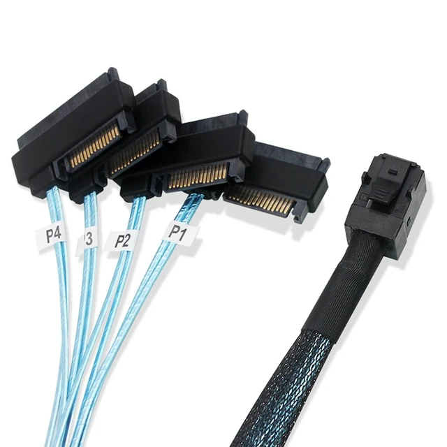 Alt view image 5 of 5 - SFF-8643 Internal Mini SAS HD to (4) 29pin SFF-8482 connectors with SAS 15pin Power Port 12GB/S Cable 1M 3.3 feet
