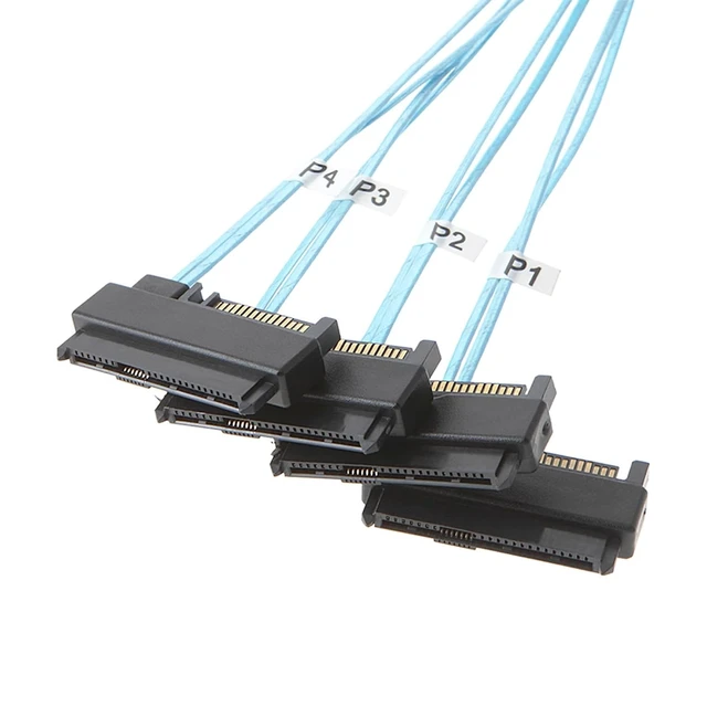 Alt view image 4 of 5 - SFF-8643 Internal Mini SAS HD to (4) 29pin SFF-8482 connectors with SAS 15pin Power Port 12GB/S Cable 1M 3.3 feet