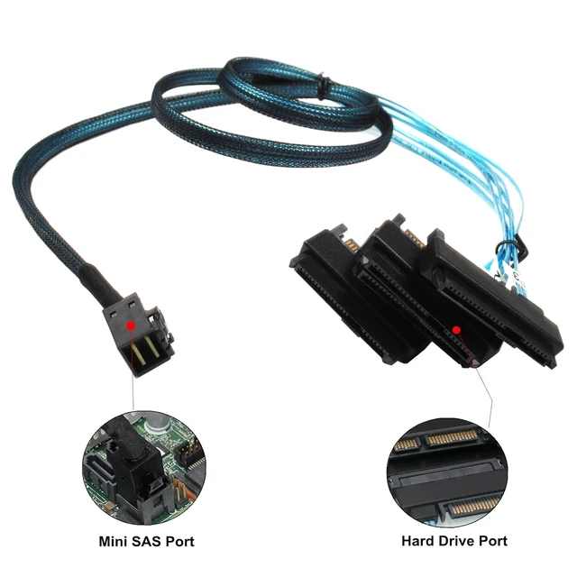 Alt view image 2 of 5 - SFF-8643 Internal Mini SAS HD to (4) 29pin SFF-8482 connectors with SAS 15pin Power Port 12GB/S Cable 1M 3.3 feet