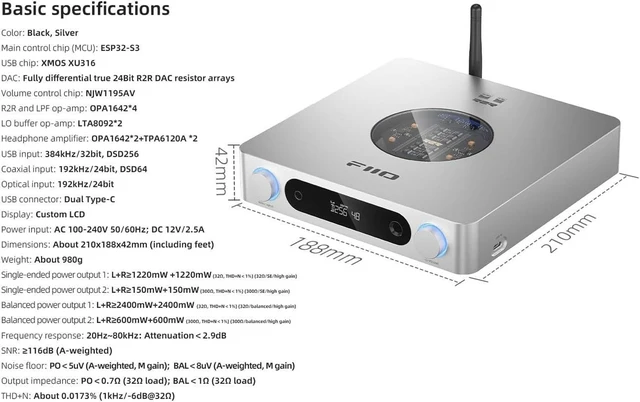 Alt view image 5 of 7 - FiiO K13 R2R Desktop DAC & Headphone Amp, High-Fidelity 24Bit R2R DAC, Powerful 2400mW Output, LDAC Bluetooth Streaming, Dual Power Supply, 10-Band PEQ, Balanced XLR & RCA Audio Output (Black)