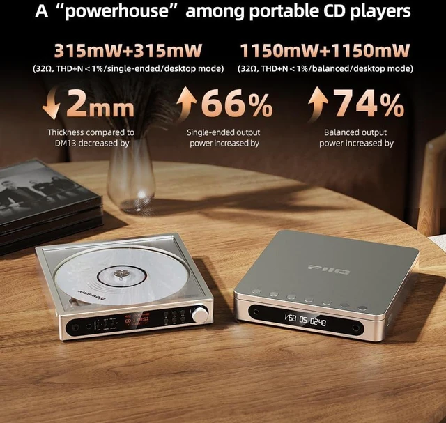 Alt view image 3 of 7 - FiiO DM15 Portable Stereo CD Player with True 24Bit R2R DAC, 1150mW+1150mW High-Power Output, aptX Adaptive Bluetooth Transmitter, 24 Sound Presets, USB/CD HiFi Audio, HD Display (Black) Titanium Gold
