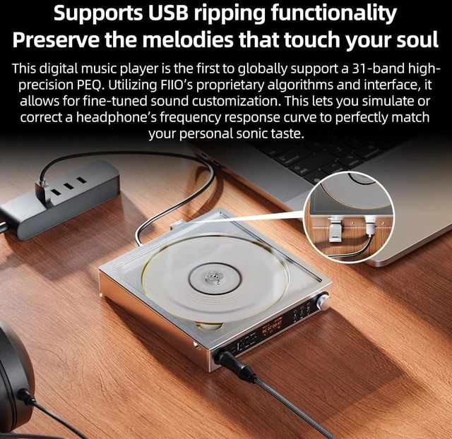 Alt view image 4 of 7 - FiiO DM15 Portable Stereo CD Player with True 24Bit R2R DAC, 1150mW+1150mW High-Power Output, aptX Adaptive Bluetooth Transmitter, 24 Sound Presets, USB/CD HiFi Audio, HD Display (Black) Titanium Gold