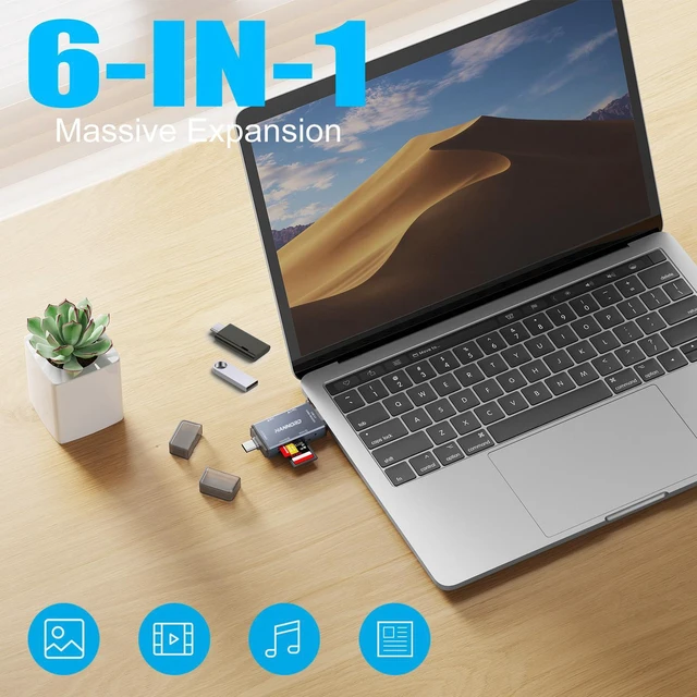 Alt view image 2 of 4 - USB 3.0 Type C Card Reader Multi Functional 6 in 1 SD TF Card Reader OTG Flash Drive with USB/USB-C Slot for Computer Mobile Phone