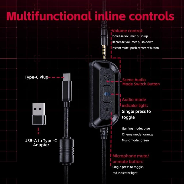 Alt view image 5 of 7 - FiiO FG3 Gaming Headset, Dual Dynamic Driver USB Headphones with Detachable ENC Microphone, Virtual 7.1 Surround Sound, Hi-Res DAC, DSP EQ, Compatible with PC, PS5, Xbox & Switch