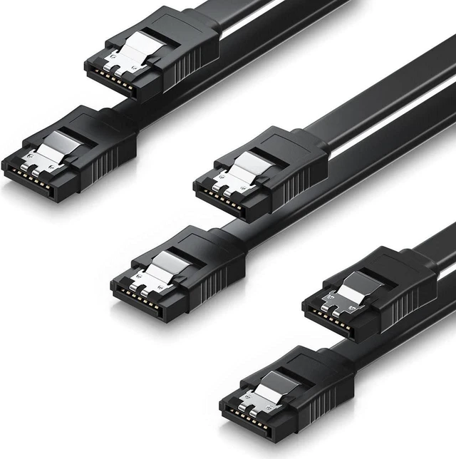 Main image of SATA Cable III, Upgrade Pure Copper, 3 Pack SATA Cable III 6Gbps Straight HDD SDD Data Cable with Locking Latch Compatible for SATA HDD, SSD, CD Driver, CD Writer - 19.7 Inch, Black