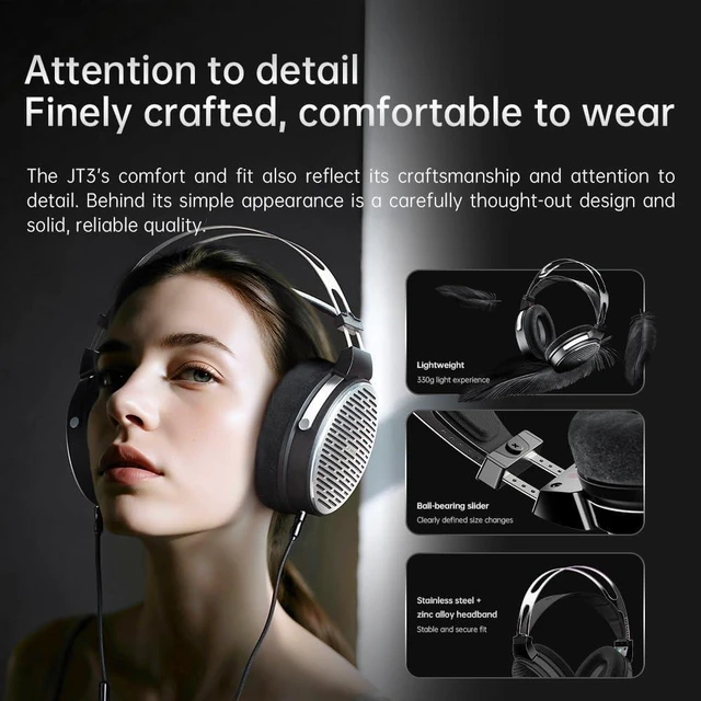 Alt view image 5 of 7 - FiiO JT3 Over-Ear Open-Back Headphones, 50mm Dynamic Driver, PEK+PU Composite Diaphragm, Detachable 3.5mm Cable with Mic for Music & Gaming (Black) silver