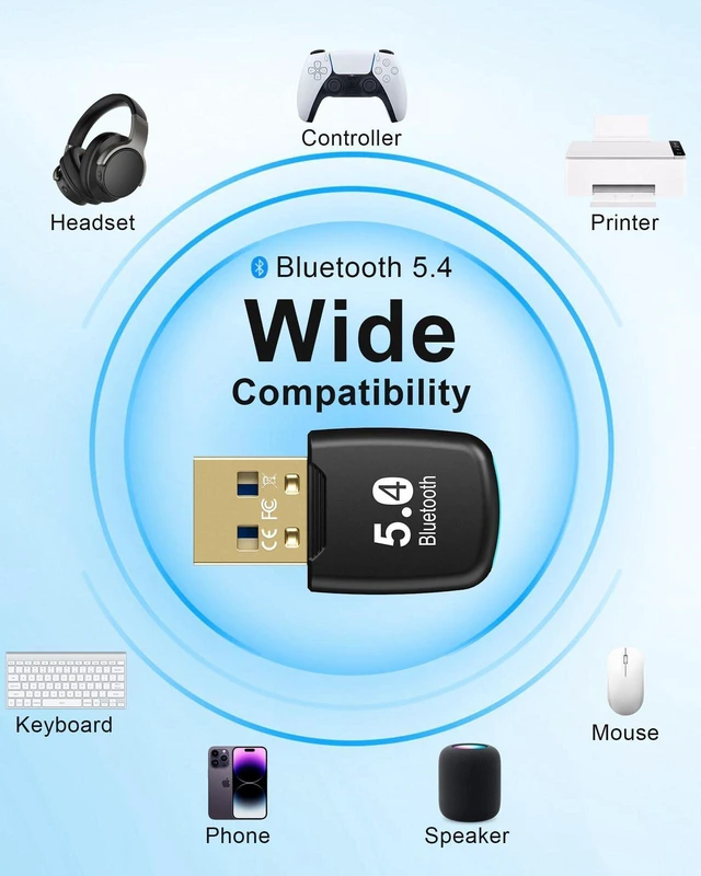 Alt view image 2 of 7 - Bluetooth Adapter, Universal USB Receiver,Bluetooth Adapter, Bluetooth 5.4 Dongle Receiver, Plug and Play, Supports EDR & BLE for Windows 11/10/8.1/7 for Desktop, Laptop