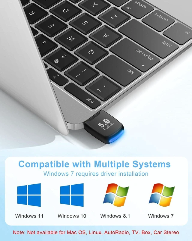 Alt view image 4 of 7 - Bluetooth Adapter, Universal USB Receiver,Bluetooth Adapter, Bluetooth 5.4 Dongle Receiver, Plug and Play, Supports EDR & BLE for Windows 11/10/8.1/7 for Desktop, Laptop