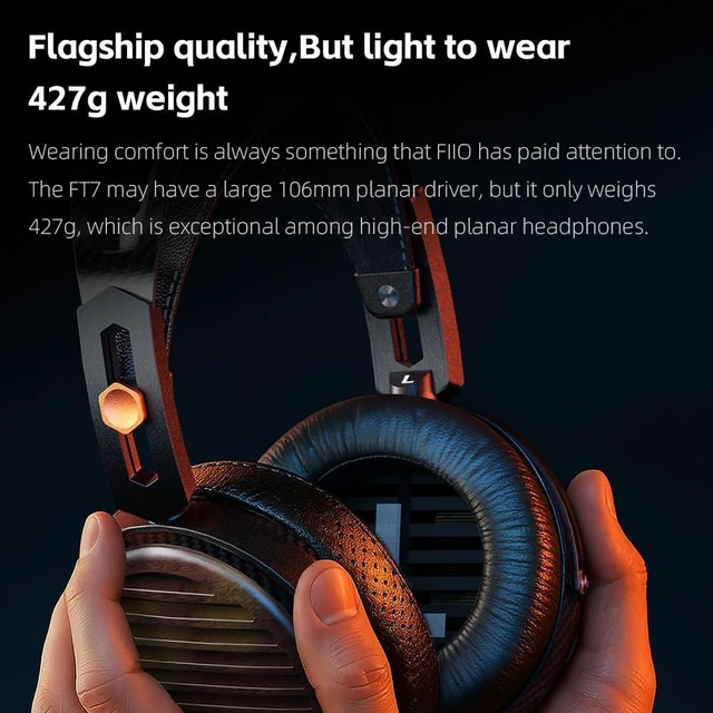 Alt view image 2 of 7 - FiiO FT7 Headphones Open-Back Planar 106mm Planar Magnetic Monitor Earphone Gold Diaphragm Carbon Fiber Shell Detachable Cables (Black)