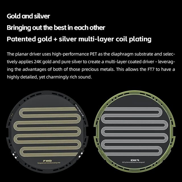 Alt view image 7 of 7 - FiiO FT7 Headphones Open-Back Planar 106mm Planar Magnetic Monitor Earphone Gold Diaphragm Carbon Fiber Shell Detachable Cables (Black)