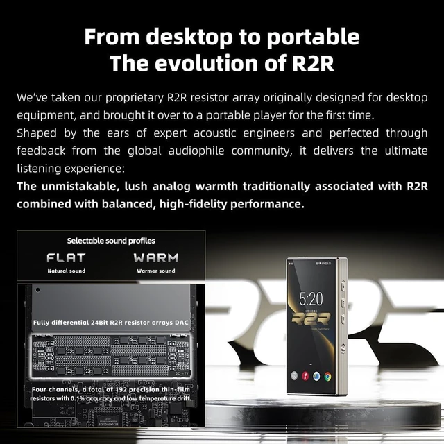 Alt view image 7 of 7 - FiiO M33 R2R Portable HiFi Music Player, Snapdragon 680, 8GB RAM + 128GB Storage, True R2R DAC, XMOS XU316 USB Audio, 1100mW Balanced Output, AUTO EQ, 5.5 Full HD Display (Black)