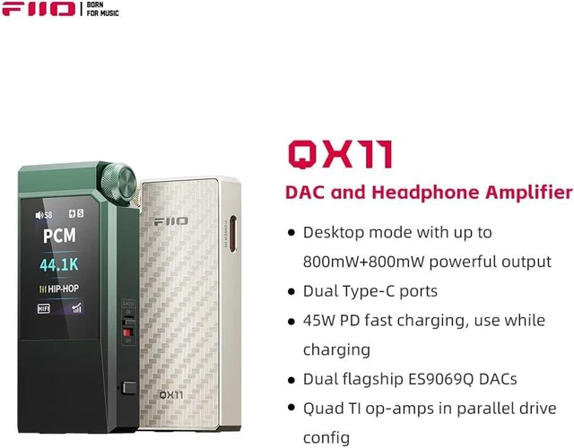 Alt view image 2 of 7 - FiiO QX11 Gaming DAC Headphone Amplifier, HiFi & Gaming Modes, Dual ES9069Q DACs, 800mW+800mW Output, AI Mic Noise Reduction