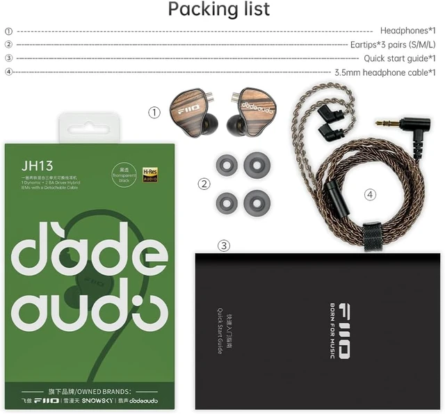 Alt view image 7 of 7 - FiiO JH13 Hybrid HiFi IEMs 1DD + 2BA Drivers, Entry-Level Audiophile in-Ear Headphones with Wooden Faceplate & Detachable 0.78mm 2-Pin Cable (Transparent Black)