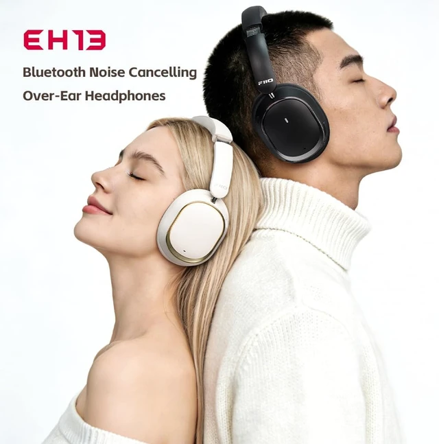 Alt view image 6 of 6 - FiiO EH13 Wireless Bluetooth Noise Cancelling Over-Ear Headphones, 42dB Hybrid ANC, 45H Playtime, Foldable for Travel, Work & Commuting (Off-White) black