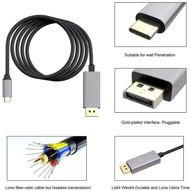 Alt view image 7 of 7 - USB C to DisplayPort 1.4 Cable (Support 8K@60Hz, 4K@144Hz, 2K@240Hz) Thunderbolt 3/4 Type C to DP Cord Compatible with MacBook, Mac mini, XPS, iPad, iPhone 15/16