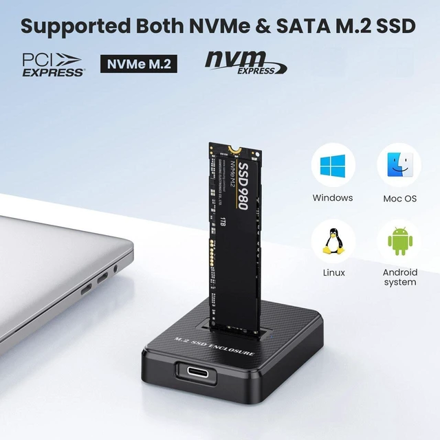 Alt view image 4 of 7 - NVMe & SATA M.2 Reader/Writer, M.2 SSD to USB-A/C Reader Adapter Compatible with (M Key, B+M Key) NVMe and SATA NGFF SSD Dock, Size for 2280 2260 2242 2230 Portable Plastic Enclosure